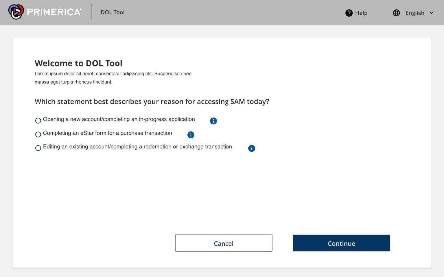 DOL/IRA Assembler Welcome Screen